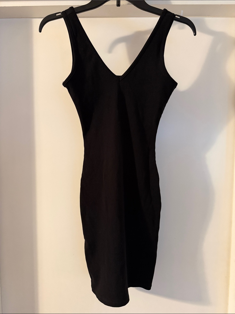 Women's Black Ribbed V-Neck Bodycon Dress Size Small